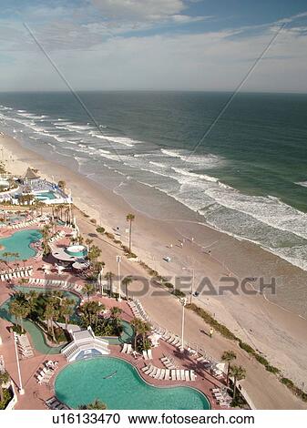 Stock Image -  Daytona Beach, FL, Florida, Daytona Beach Shores, Atlantic Ocean, aerial, swimming pools, Fairfield Resorts at Ocean Walk, Luxury Hotel Suites, beaches. Fotosearch