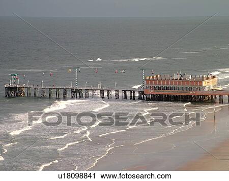 Stock Image -  Daytona Beach, FL, Florida, Daytona Beach Shores, Atlantic Ocean, beaches, aerial, Main Street Pier & Boardwalk. Fotosearch