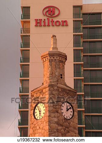 Daytona Beach, FL, Florida, Daytona Beach Shores, Atlantic Ocean, Ocean Walk, clock tower, Hilton Daytona Beach Ocean Front Resort View Large Photo Image Stock Image - Daytona Beach, FL, Florida, Daytona Beach Shores, Atlantic Ocean, Ocean Walk, clock tower, Hilton Daytona Beach Ocean Front Resort. Fotosearch