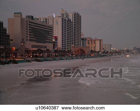 Daytona Beach, FL, Florida, Daytona Beach Shores, Atlantic Ocean, beaches, resorts, evening View Large Photo Image Stock Photo - Daytona Beach, FL, Florida, Daytona Beach Shores, Atlantic Ocean, beaches, resorts, evening. Fotosearch