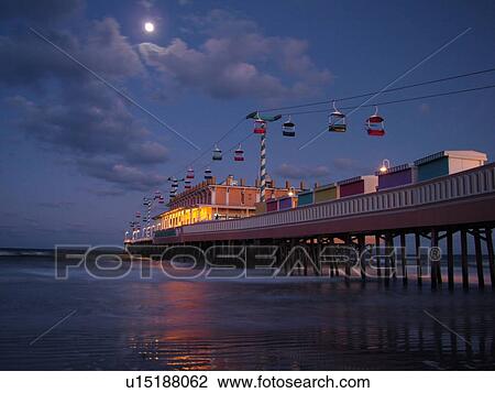 Stock Photo Of Daytona Beach Fl Florida Ss Daytona Beach Fl Florida Ss Atlantic Ocean Main Street Pier Boardwalk Gondola Skyride Evening Moon