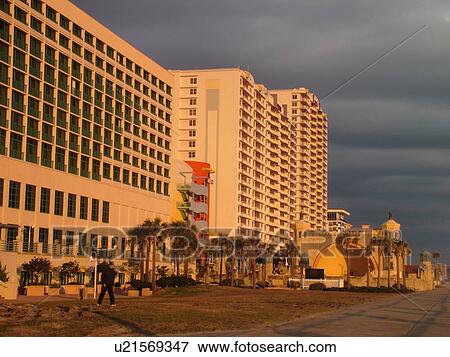 Stock Photo -  Daytona Beach, FL, Florida, Daytona Beach Shores, Atlantic Ocean, Ocean Walk, resorts. Fotosearch
