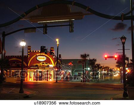 Stock Photograph -  Daytona Beach, FL, Florida, Daytona Beach Shores, Daytona Beach Shores, Main Street, evening, Crusin' Bar and Grill. Fotosearch