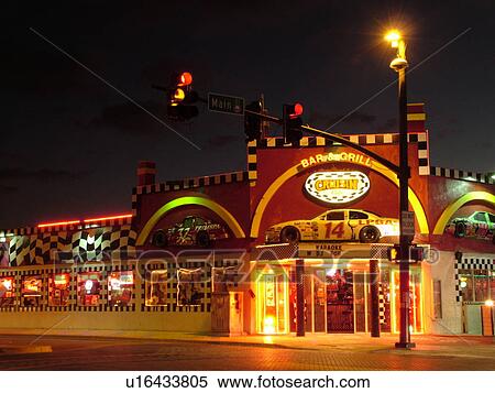 Stock Photography -  Daytona Beach, FL, Florida, Daytona Beach Shores, Daytona Beach Shores, Main Street, evening, Crusin' Bar and Grill. Fotosearch
