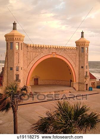Stock Photography -  Daytona Beach, FL, Florida, Daytona Beach Shores, Atlantic Ocean, Ocean Walk, Bandshell, Music Band Stand. Fotosearch