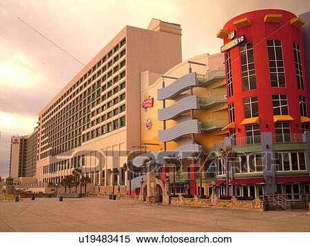 Stock Photography -  Daytona Beach, FL, Florida, Daytona Beach Shores, Atlantic Ocean, Ocean Walk Shoppes, Hilton Daytona Beach Ocean Front. Fotosearch