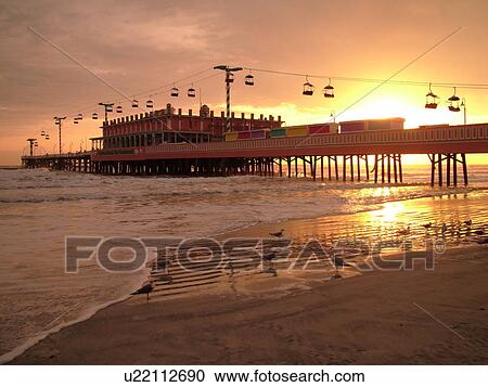 Stock Photography Of Daytona Beach Fl Florida Daytona Beach Fl Florida Ss Atlantic Ocean Main Street Pier Boardwalk Gondola Skyride Sunrise