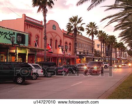Stock Image -  Daytona Beach, FL, Florida, downtown, Main Street, evening. Fotosearch