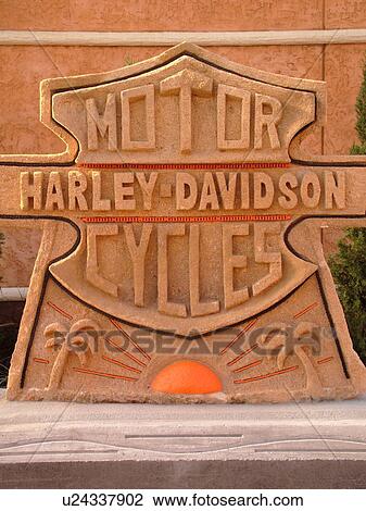 Stock Image -  Daytona Beach, FL, Florida, New Harley Davidson Motorcycle Shop, logo, sign, close-up. Fotosearch