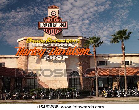 Stock Photo -  Daytona Beach, FL, Florida, New Harley Davidson Motorcycle Shop. Fotosearch