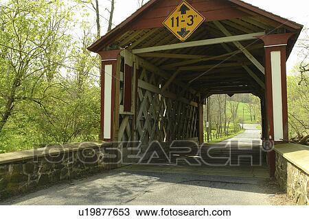 Stock Image -  DE, Delaware, Brandywine River Valley, Ashland Covered Bridge. Fotosearch