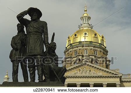Des Moines, IA, Iowa, State Capitol Building, Statue of Soldier and Indian Guide View Large Photo Image Stock Image - Des Moines, IA, Iowa, State Capitol Building, Statue of Soldier and Indian Guide . Fotosearch