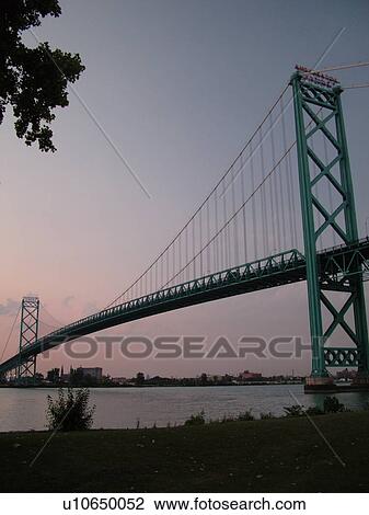 Detroit, MI, Michigan, Detroit River, Windsor, Ontario, Canada, Ambassador Bridge, evening View Large Photo Image Stock Image - Detroit, MI, Michigan, Detroit River, Windsor, Ontario, Canada, Ambassador Bridge, evening. Fotosearch