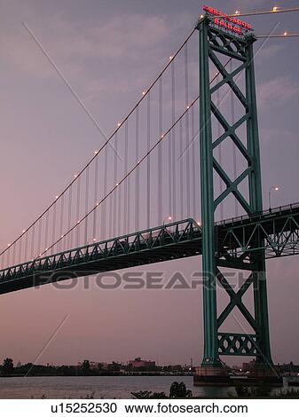 Detroit, MI, Michigan, Detroit River, Windsor, Ontario, Canada, Ambassador Bridge, evening View Large Photo Image Stock Image - Detroit, MI, Michigan, Detroit River, Windsor, Ontario, Canada, Ambassador Bridge, evening. Fotosearch