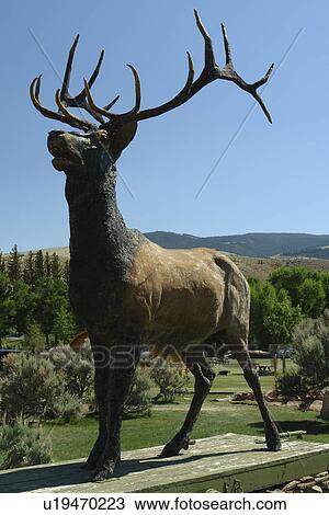 Stock Image -  Dubois, WY, Wyoming, Elk statue. Fotosearch