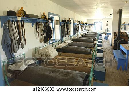 Stock Image -  Fort Laramie, WY, Wyoming, Fort Laramie National Historic Site, Calvary Barracks, interior. Fotosearch