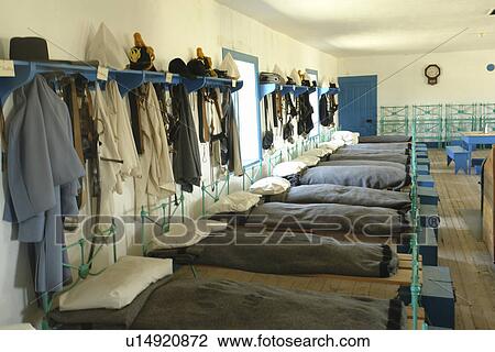 Stock Image -  Fort Laramie, WY, Wyoming, Fort Laramie National Historic Site, Calvary Barracks, interior. Fotosearch