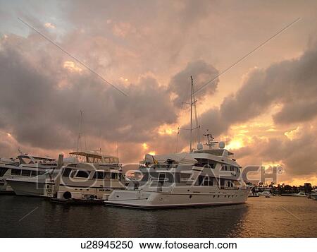 Stock Image -  Fort Lauderdale, FL, Florida, Intracoastal Waterway, marina, yachts, sunset. Fotosearch