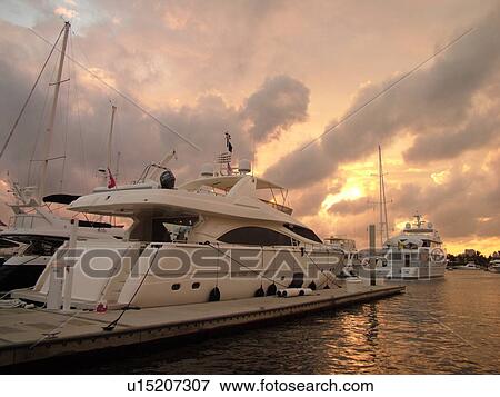 Stock Photo -  Fort Lauderdale, FL, Florida, Intracoastal Waterway, marina, yachts, sunset. Fotosearch