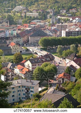 Stock Photo -  France, Albertville, Savoie, Rhone-Alpes, Europe, aerial. Fotosearch