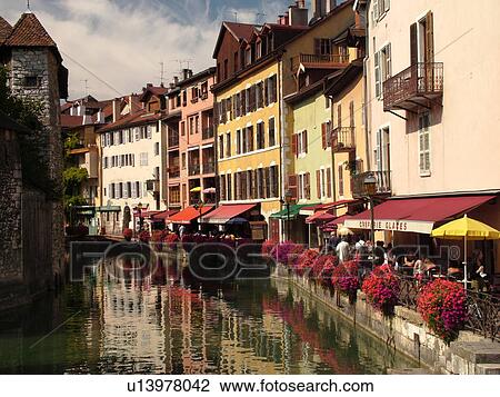 France, Annecy, Haute-Savoie, Rhone-Alpes, Europe, village, Thiou Canal, restaurants, outdoor cafTs View Large Photo Image Stock Image - France, Annecy, Haute-Savoie, Rhone-Alpes, Europe, village, Thiou Canal, restaurants, outdoor cafTs. Fotosearch