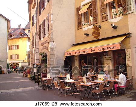 France, Annecy, Haute-Savoie, Rhone-Alpes, Europe, CafT Creperie de Chateau, restaurants, outdoor cafT, village, old quarter View Large Photo Image Stock Photo - France, Annecy, Haute-Savoie, Rhone-Alpes, Europe, CafT Creperie de Chateau, restaurants, outdoor cafT, village, old quarter. Fotosearch