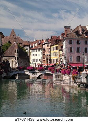 Stock Photo -  France, Annecy, Haute-Savoie, Rhone-Alpes, Europe, Thiou Canal, village, old quarter. Fotosearch