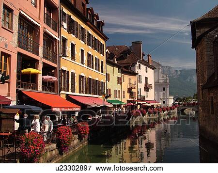 France, Annecy, Haute-Savoie, Rhone-Alpes, Europe, village, Thiou Canal, restaurants, outdoor cafTs View Large Photo Image Stock Photo - France, Annecy, Haute-Savoie, Rhone-Alpes, Europe, village, Thiou Canal, restaurants, outdoor cafTs. Fotosearch