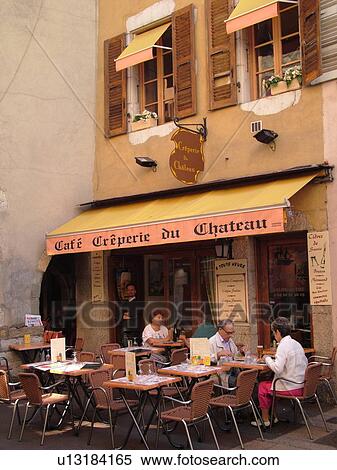 France, Annecy, Haute-Savoie, Rhone-Alpes, Europe, CafT Creperie de Chateau, restaurants, outdoor cafT, village, old quarter View Large Photo Image Stock Photography - France, Annecy, Haute-Savoie, Rhone-Alpes, Europe, CafT Creperie de Chateau, restaurants, outdoor cafT, village, old quarter. Fotosearch