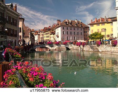 France, Annecy, Haute-Savoie, Rhone-Alpes, Europe, Thiou Canal, village, old quarter, flower-covered bridges and pedestrian streets View Large Photo Image Stock Photography - France, Annecy, Haute-Savoie, Rhone-Alpes, Europe, Thiou Canal, village, old quarter, flower-covered bridges and pedestrian streets. Fotosearch