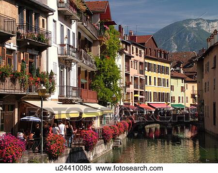 Stock Photography -  France, Annecy, Haute-Savoie, Rhone-Alpes, Europe, village, Thiou Canal. Fotosearch