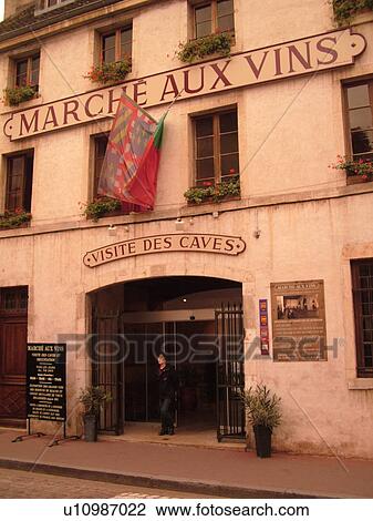 Stock Image -  France, Beaune, Burgundy, Cote de Beaune, Cote d'Or, Europe, Burgundy Wine Region, downtown, Marche Aux Vins. Fotosearch