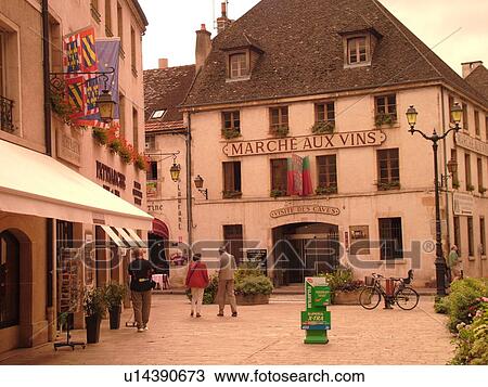 Stock Image -  France, Beaune, Burgundy, Cote de Beaune, Cote d'Or, Europe, Burgundy Wine Region, downtown. Fotosearch