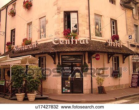 Stock Image -  France, Beaune, Burgundy, Cote de Beaune, Cote d'Or, Europe, Burgundy Wine Region, Central Hotel Restaurant, downtown. Fotosearch