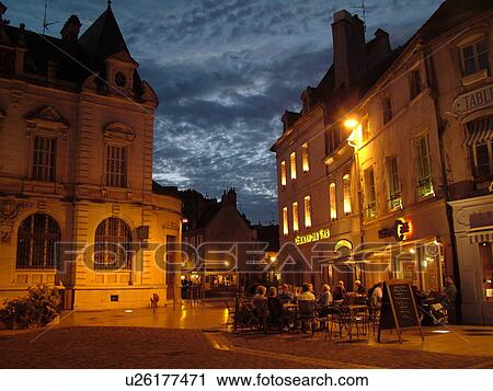 Stock Image -  France, Beaune, Burgundy, Cote de Beaune, Cote d'Or, Europe, Burgundy Wine Region, downtown, evening. Fotosearch