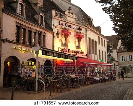Stock Photo -  France, Beaune, Burgundy, Cote de Beaune, Cote d'Or, Europe, Burgundy Wine Region, downtown, outdoor cafT. Fotosearch