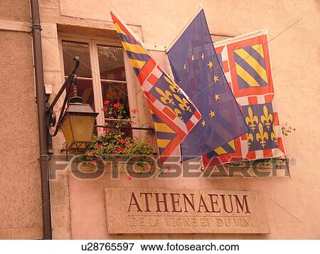 Stock Photo -  France, Beaune, Burgundy, Cote de Beaune, Cote d'Or, Europe, Burgundy Wine Region, downtown, Athenaeum. Fotosearch