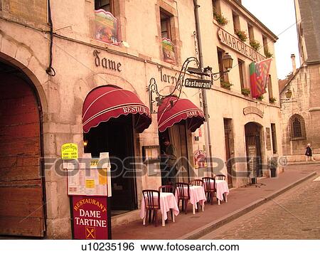 Stock Photograph -  France, Beaune, Burgundy, Cote de Beaune, Cote d'Or, Europe, Burgundy Wine Region, downtown, outdoor cafT. Fotosearch