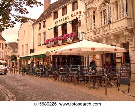 Stock Photograph -  France, Beaune, Burgundy, Cote de Beaune, Cote d'Or, Europe, Burgundy Wine Region, downtown, outdoor cafT. Fotosearch