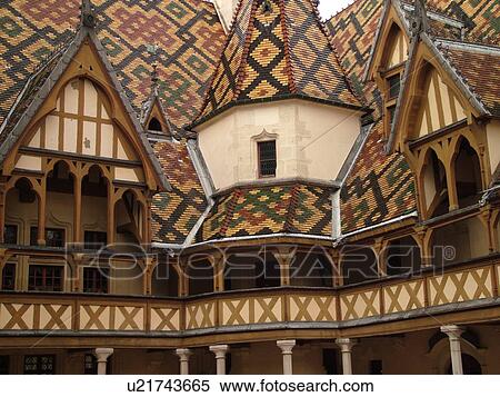 France, Beaune, Burgundy, Cote de Beaune, Cote d'Or, Europe, Burgundy Wine Region, downtown, Hotel-Dieu, multi-colored Burgundian roof tiles View Large Photo Image Stock Photography - France, Beaune, Burgundy, Cote de Beaune, Cote d'Or, Europe, Burgundy Wine Region, downtown, Hotel-Dieu, multi-colored Burgundian roof tiles. Fotosearch