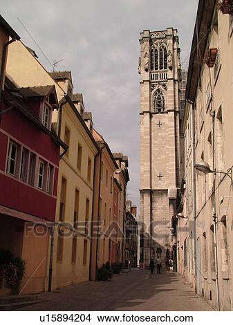 Picture -  France, Chalon sur Saone, Burgundy, Saone et Loire, Europe, Burgundy Wine Region, narrow streets. Fotosearch