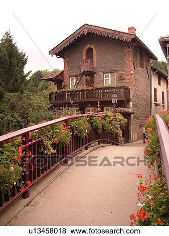 France, Chatillon, Ain, Rhone-Alpes, Europe, historical house, bridge decorated with flowers View Large Photo Image Stock Photo - France, Chatillon, Ain, Rhone-Alpes, Europe, historical house, bridge decorated with flowers. Fotosearch
