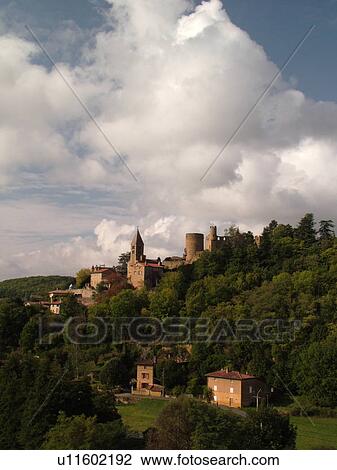 Stock Image -  France, Chatillon, Rhone-Alpes, Europe, hilltop village, castle. Fotosearch