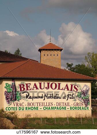 France, Chatillon, Rhone-Alpes, Europe, Beaujolais, Raymond Mathelin et Fils Winery, wine dealer, wall mural View Large Photo Image Stock Photo - France, Chatillon, Rhone-Alpes, Europe, Beaujolais, Raymond Mathelin et Fils Winery, wine dealer, wall mural. Fotosearch
