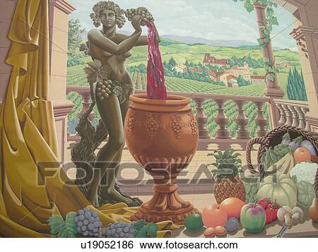 Stock Photograph -  France, Chatillon, Rhone-Alpes, Europe, Beaujolais, winery, wall mural. Fotosearch