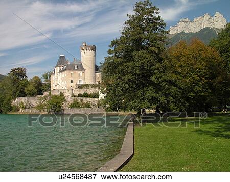 Stock Photo -  France, Duingt, Haute-Savoie, Rhone-Alpes, Annecy, Europe, Lake Annecy, Lac d' Annecy, Chateau de Duingt. Fotosearch
