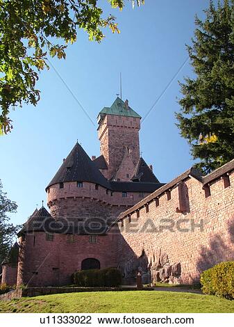 Stock Image -  France, Europe, Alsace, Bas-Rhin, L'Alsace Wine Region, Chateau du Haut-Koenigsbourg. Fotosearch