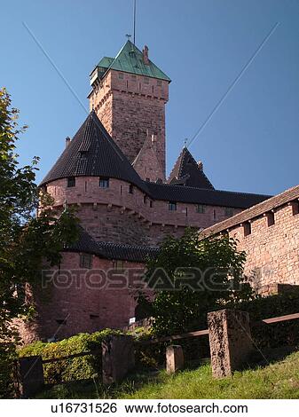Stock Photograph -  France, Europe, Alsace, Bas-Rhin, L'Alsace Wine Region, Chateau du Haut-Koenigsbourg. Fotosearch