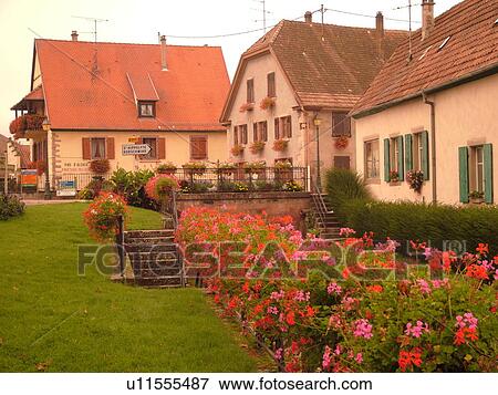 Stock Photo -  France, Europe, Alsace, Bergheim, Haut-Rhin, L'Alsace Wine Region, Route du Vin, village. Fotosearch