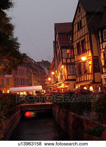 France, Europe, Alsace, Colmar, Haut-Rhin, L'Alsace Wine Region, Route du Vin, downtown, evening, half-timbered buildings, canal View Large Photo Image Stock Photo - France, Europe, Alsace, Colmar, Haut-Rhin, L'Alsace Wine Region, Route du Vin, downtown, evening, half-timbered buildings, canal. Fotosearch